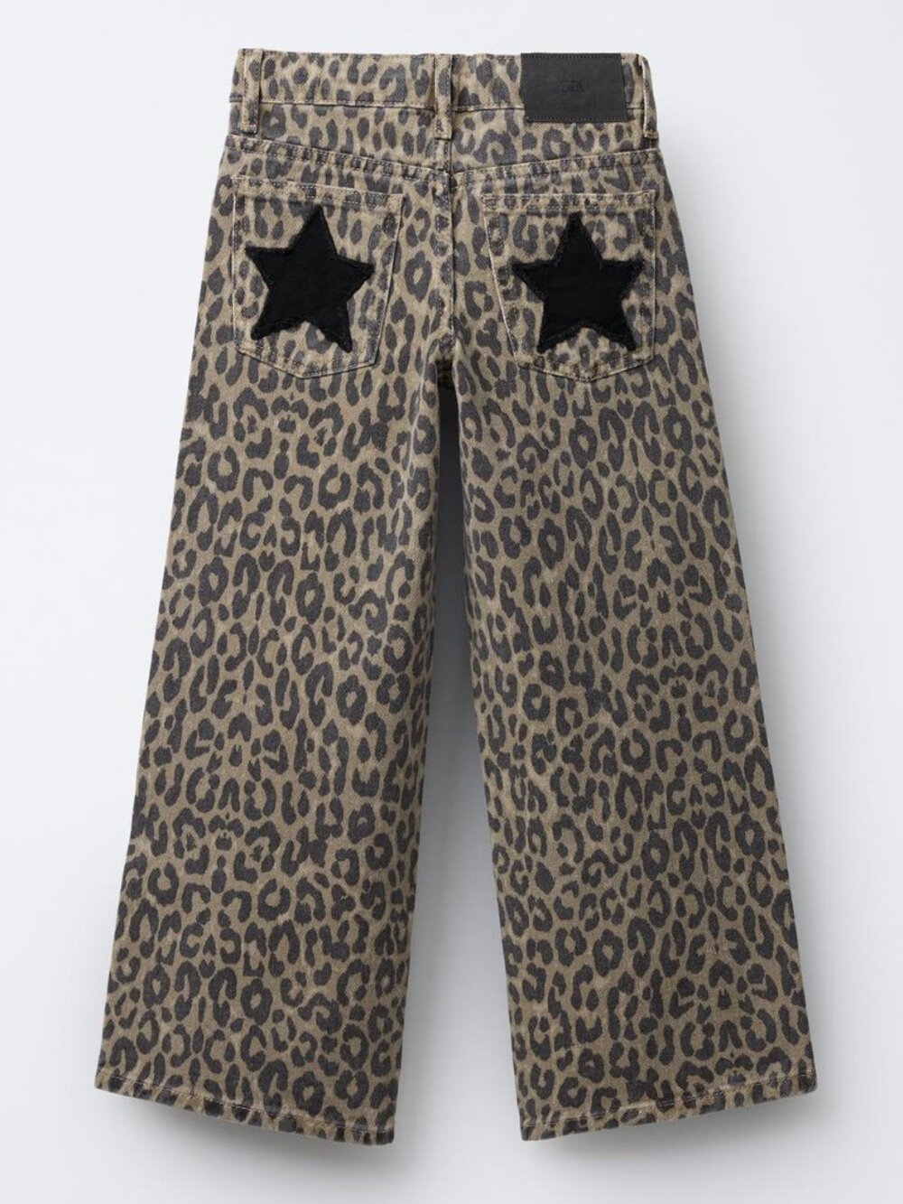 Zara Kids Girls Animal Leopard Print Wide Leg Denim Star Pants Jeans 12-13